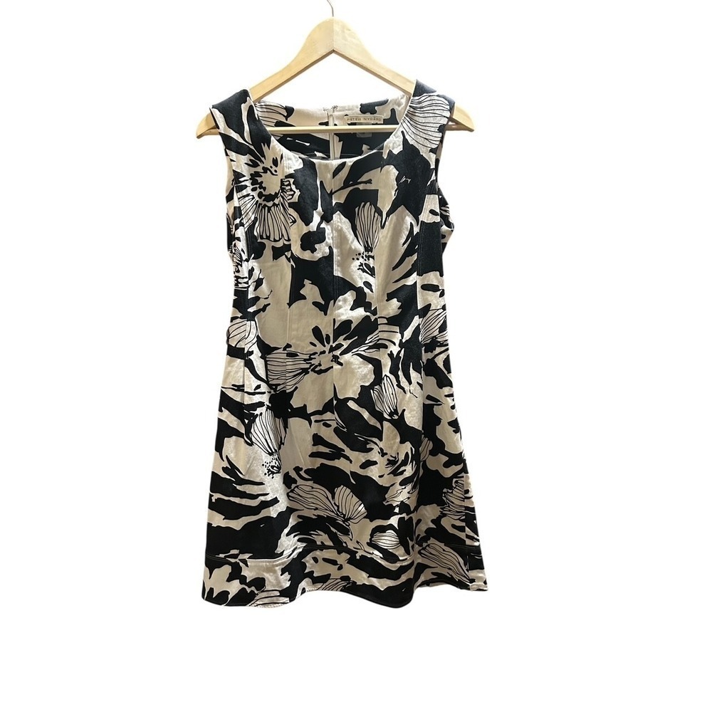 Peter Nygard Sleeveless Fit Flare Black White Floral Print Dress Size‎ 8 T32-21